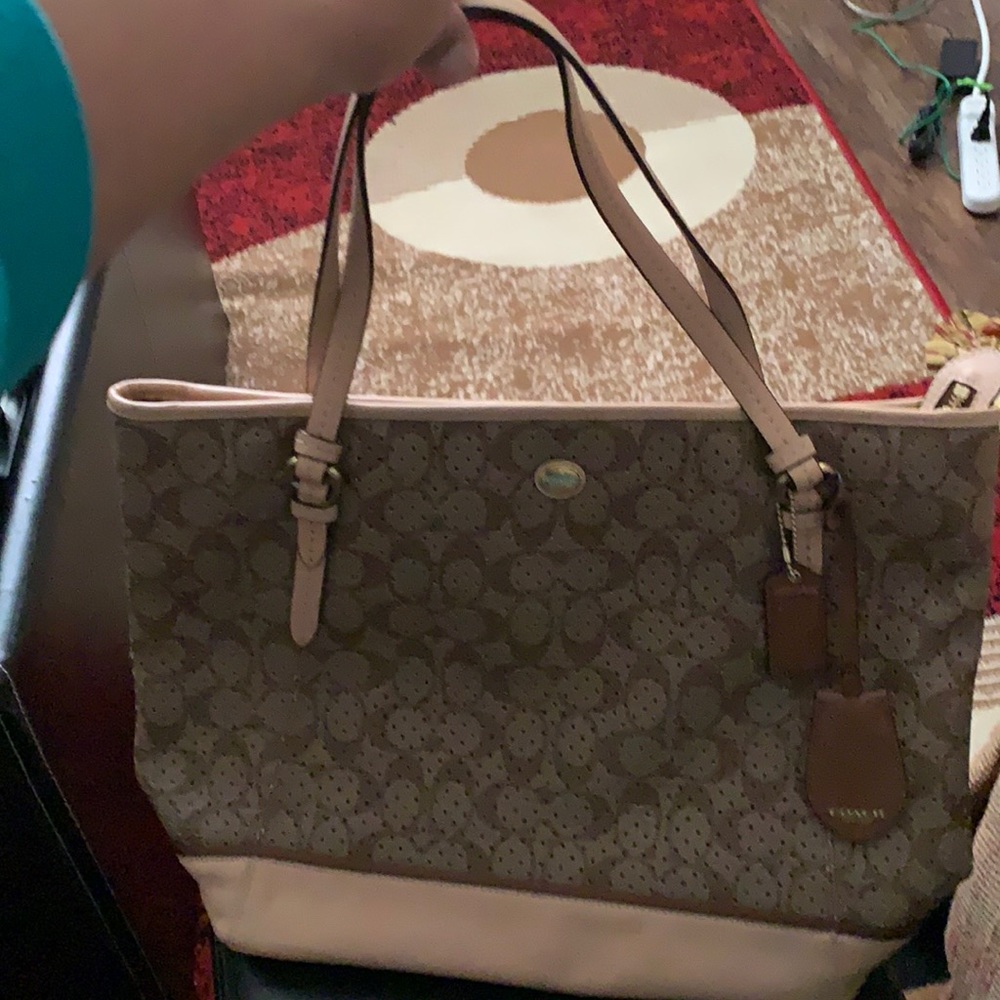 Coach Brown and Tan Signature Canvas Shoulder Bag